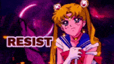 a cartoon of a girl with the word resist in the corner