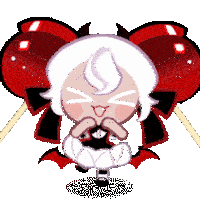 a cartoon character with white hair and red wings is holding a red lollipop