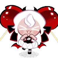 a cartoon character with white hair and red wings is holding a red lollipop