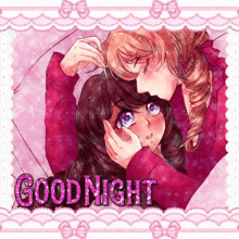 a picture of two girls with the words good night written on the bottom