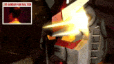 a picture of a robot with the words live gundam fan reaction on the bottom
