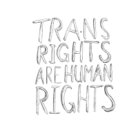 a black and white drawing says trans rights are human rights