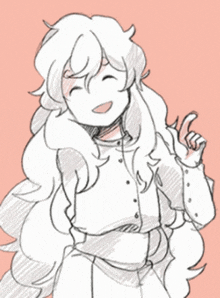 a drawing of a girl with long white hair giving the peace sign