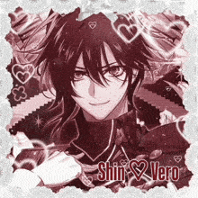 a picture of shin vero is surrounded by hearts and lace