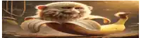 a monkey with a beard is sitting on a banana peel