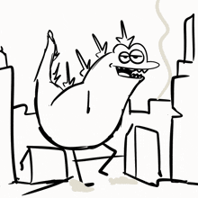 a cartoon drawing of a monster with an arrow pointing up