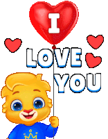 a cartoon character holding a heart shaped balloon that says i love you