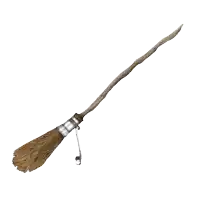 a broom with a long handle and a silver decoration on it