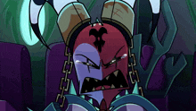 a cartoon character with a crown and chains on his head