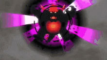 a cartoon character is surrounded by purple lights and a purple background .