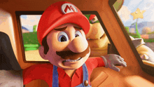 a cartoon character with a red hat with a m on it