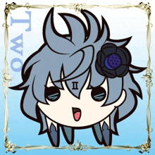 a cartoon drawing of a girl with the word two on the bottom
