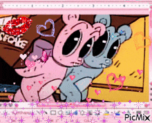 a picture of two teddy bears in a pink frame with picmix in the corner