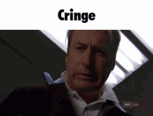 a man 's face is shown with the word cringe above it