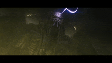 a painting of a monster with a lightning bolt coming out of his mouth .