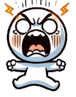 a cartoon character with a very angry face and lightning bolts coming out of his head .