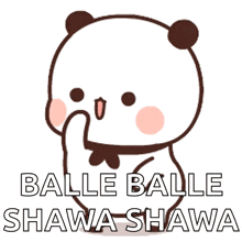 a cartoon bear with the words balle balle shawa shawa written on it