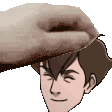 a hand is holding a man 's head with his eyes closed and making a funny face .