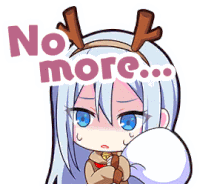 a girl with antlers on her head is holding a stuffed animal and says no more