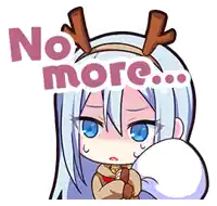 a girl with antlers on her head is holding a stuffed animal and says no more