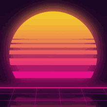 a sunset in the style of the 80s with a neon floor