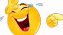 a yellow smiley face is laughing with tears coming out of its eyes .