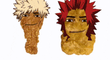 a fried chicken leg and a fried chicken nugget with a face on it .