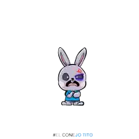 a cartoon of a rabbit with a blue eye and the words #el conejo tito underneath it