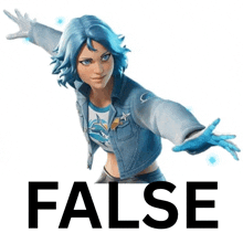 a picture of a woman with blue hair and the word false below her