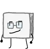 a cartoon drawing of a square with glasses and arms and legs .