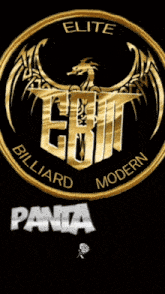 a gold and black logo for elite billiard modern pantau situasi