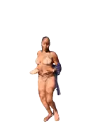 a woman in a bikini is dancing and holding a tray