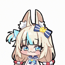 a cartoon drawing of a girl with a blue bow on her hair