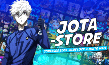 a jota store advertisement with a boy in a blue shirt