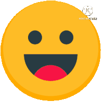 a yellow smiley face with black eyes and a red tongue says kinemaster