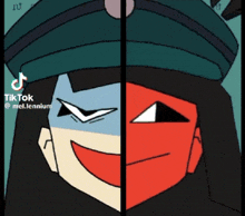 a cartoon of a woman with a hat and two faces .