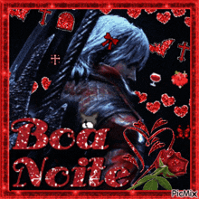 a picture of a person with the words boa noite in red letters