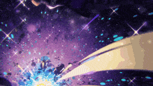 a purple background with a lot of stars and a light coming out of it