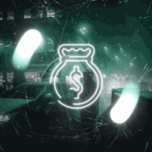 a neon sign of a money bag with a dollar sign inside