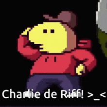 a pixel art of charlie de riff in a red sweater
