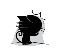 a black and white drawing of a cat with a surprised look on its face