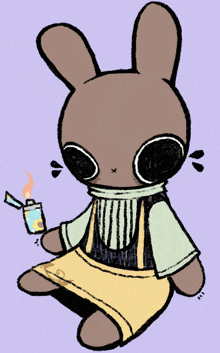 a drawing of a bunny holding a lighter