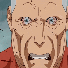 a close up of a cartoon character 's face with blood on his face