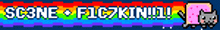 a rainbow background with the words sc3ne fic7kin !!! on it