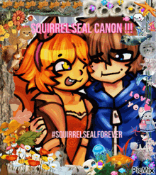 a picture of a squirrel and a boy with the caption squirrel seal canon !!!