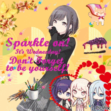 a picture of a girl with the words sparkle on it 's wednesday don t forget to be yourself