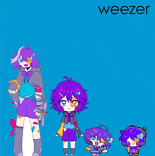 a drawing of weezer with purple hair