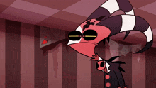 a cartoon character with horns is standing in a hallway