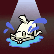 a cartoon of a dog laying on its back with tears running down its face