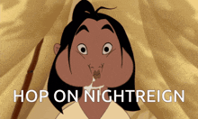 a cartoon character with the words hop on nightreign written below it